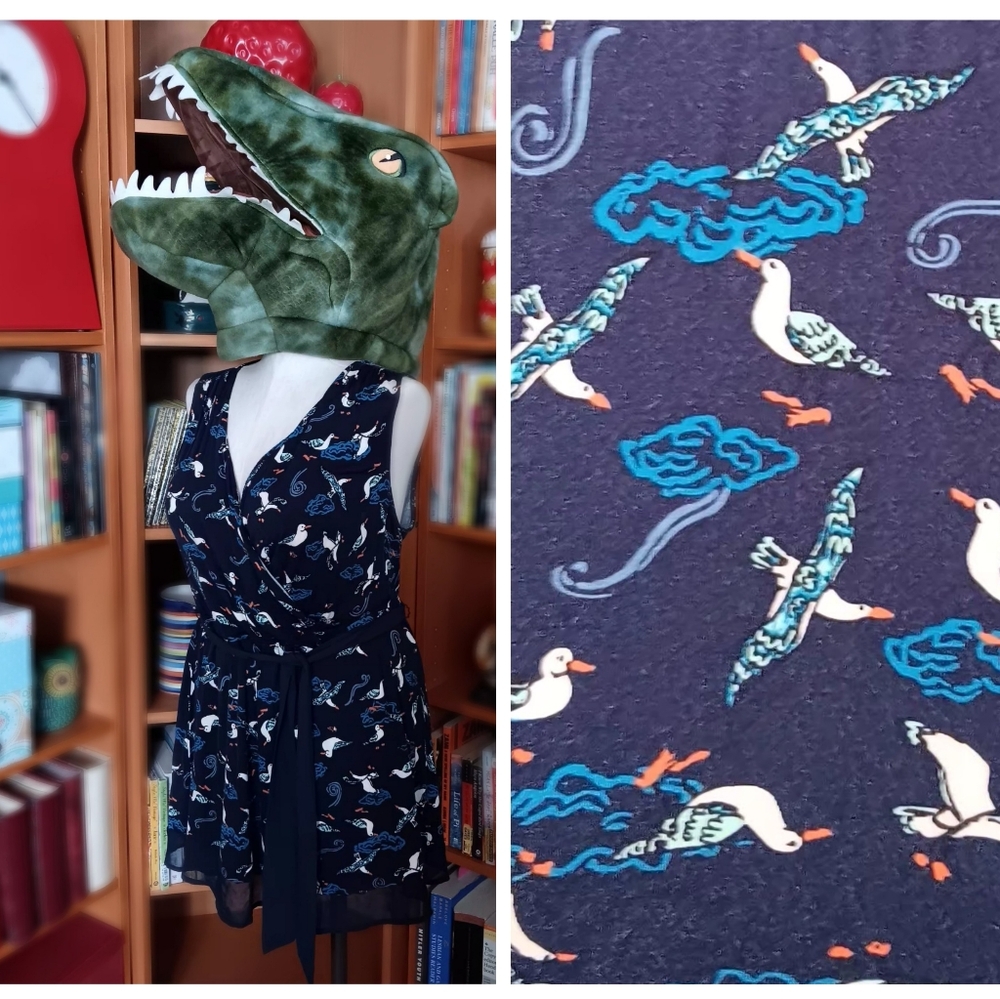 Modcloth "Outgoing Guidence" Seagull Print Sleeveless Surplice Top with Sash